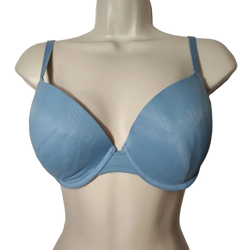 Victorias Secret PINK Wear Everywhere Push Up Blue Bra Women Size 34D Underwire